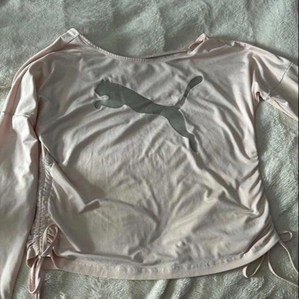 Puma Women's Long Sleeve Ruched Crop Top - Size Small, Light Pink